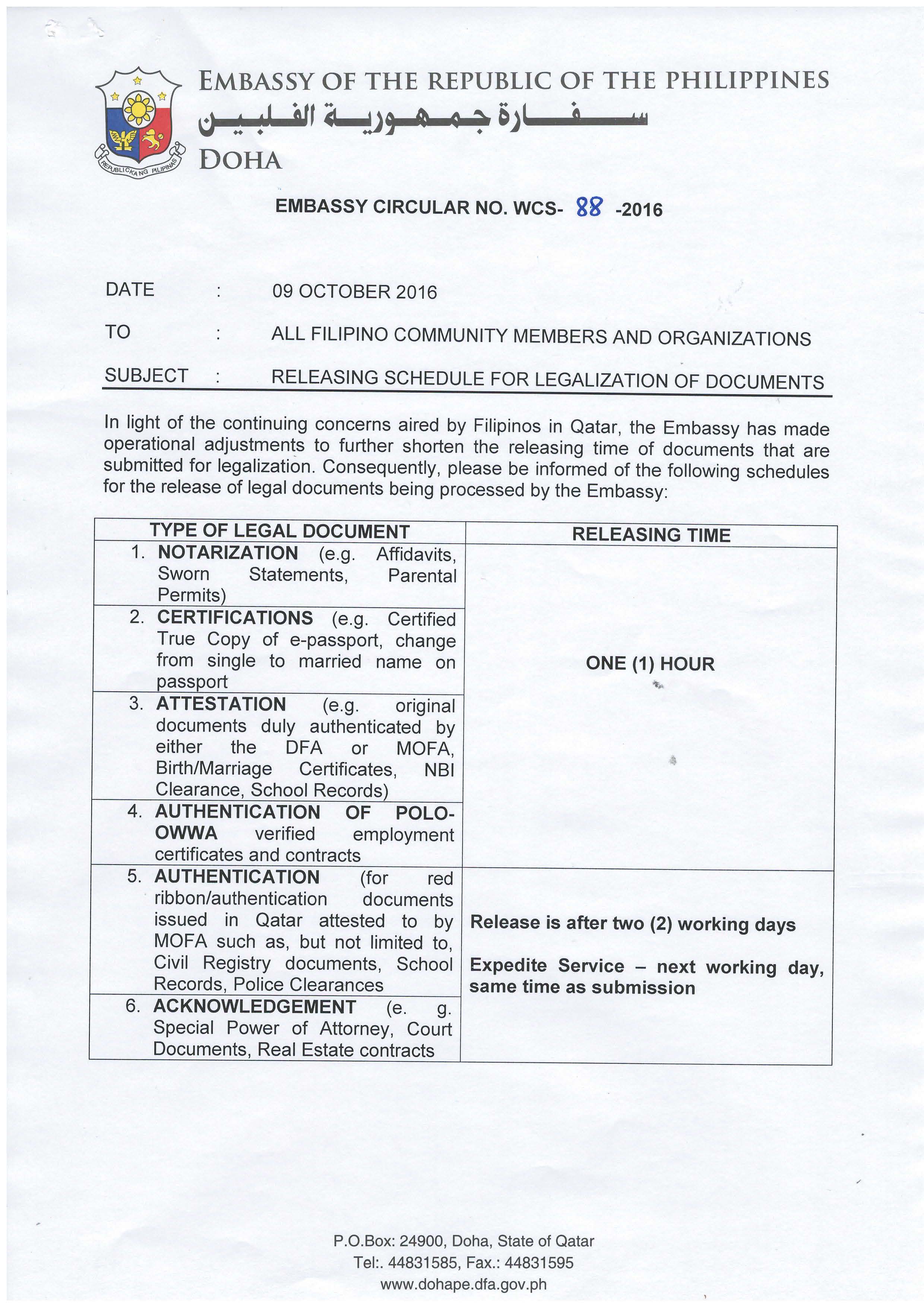 filename0WCS 88 2016 Releasing Schedule for Legalization of Docume