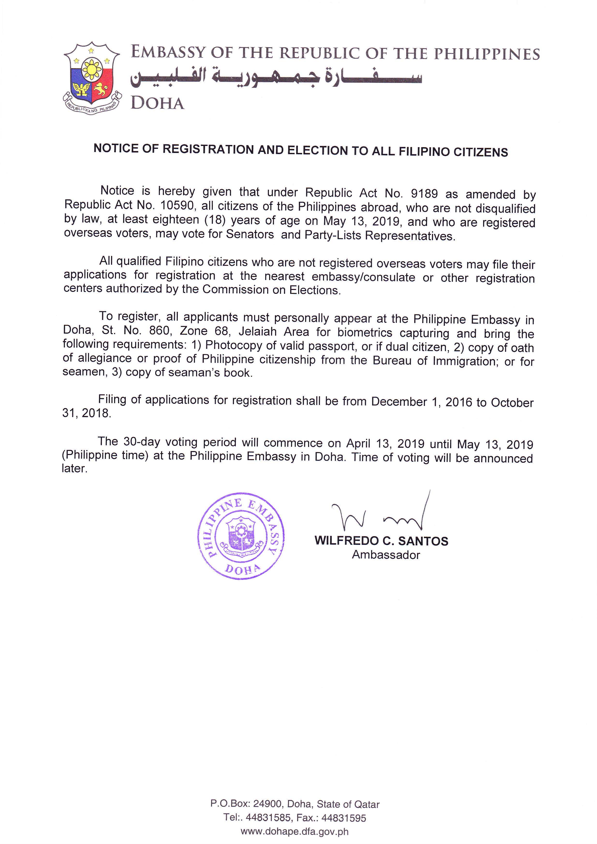 Notice of Registration and Election to All Filipino Citizens